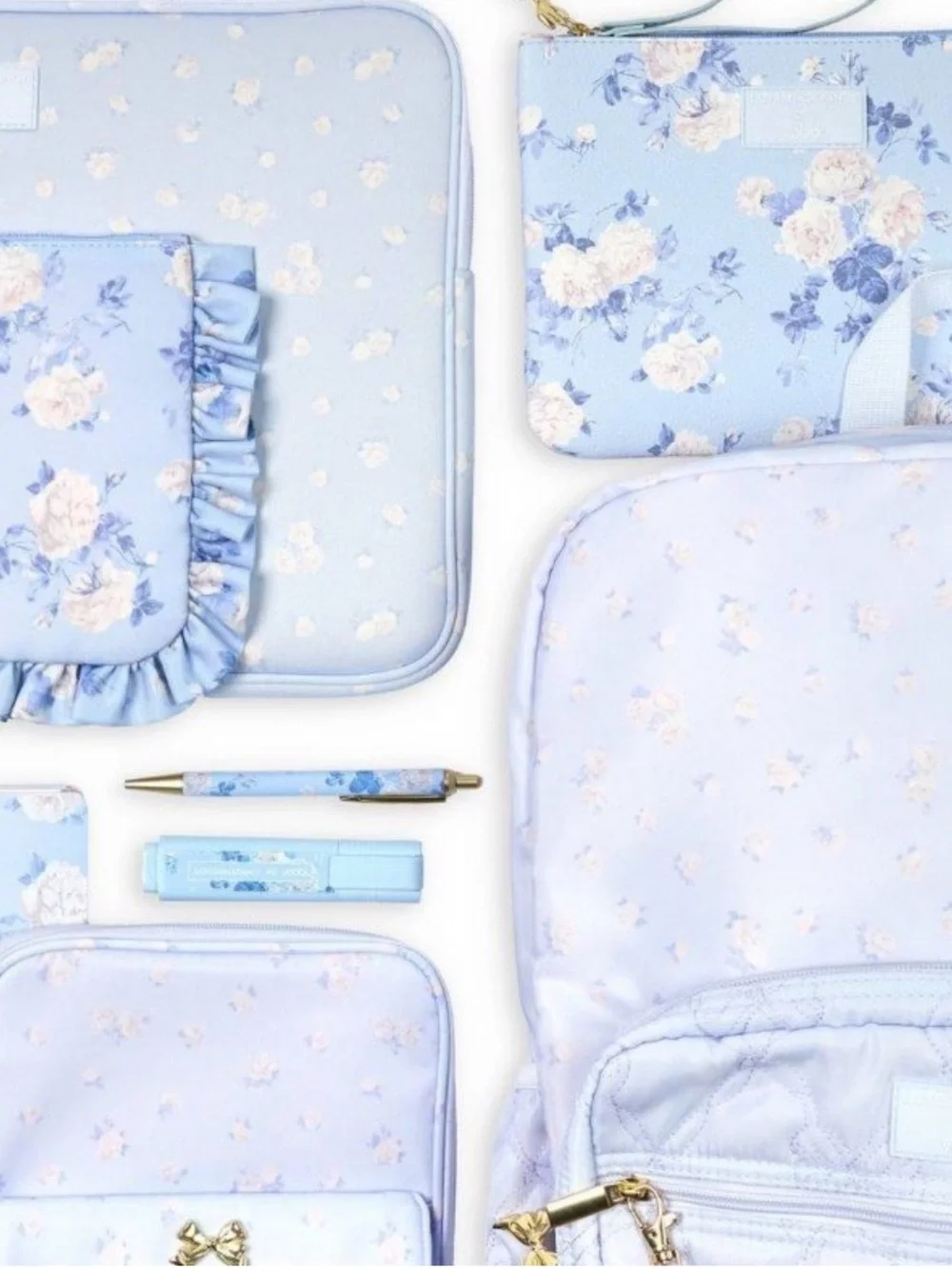 LoveShackFancy Yoobi Everblooming Rosettes Ditsy Backpack Set Mousepad, Tech bag